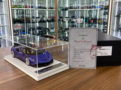 1/18 Resin – Ferrari SF90 Stradale Novitec | Davis & Giovanni | Pearl Purple Metallic, Carbon Roof | Limited 12