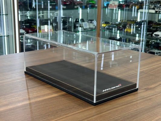 1/18 Acrylic Display Case – Black Leather Base – McLaren Logo - Premium Collector Edition