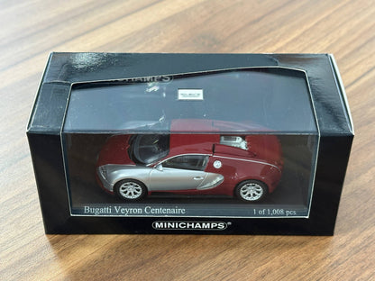 1/43 Diecast Model Minichamps Bugatti Veyron Centenaire (2009) – Chrome/Red