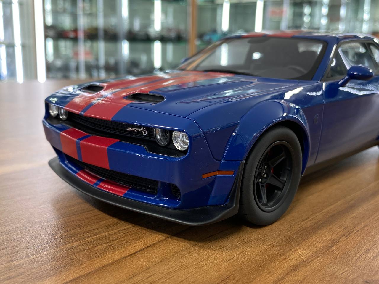 1/18 Resin GT Spirit Dodge Challenger SRT Super Stock 2021 Blue / Red Stripes Limited 999 pcs