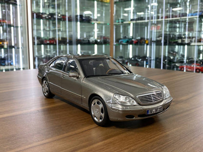 1/18 Diecast Mercedes-Benz S600 (W220, 2000–2005) – Norev Dealer Edition (Cubanite Silver, Full Opening)