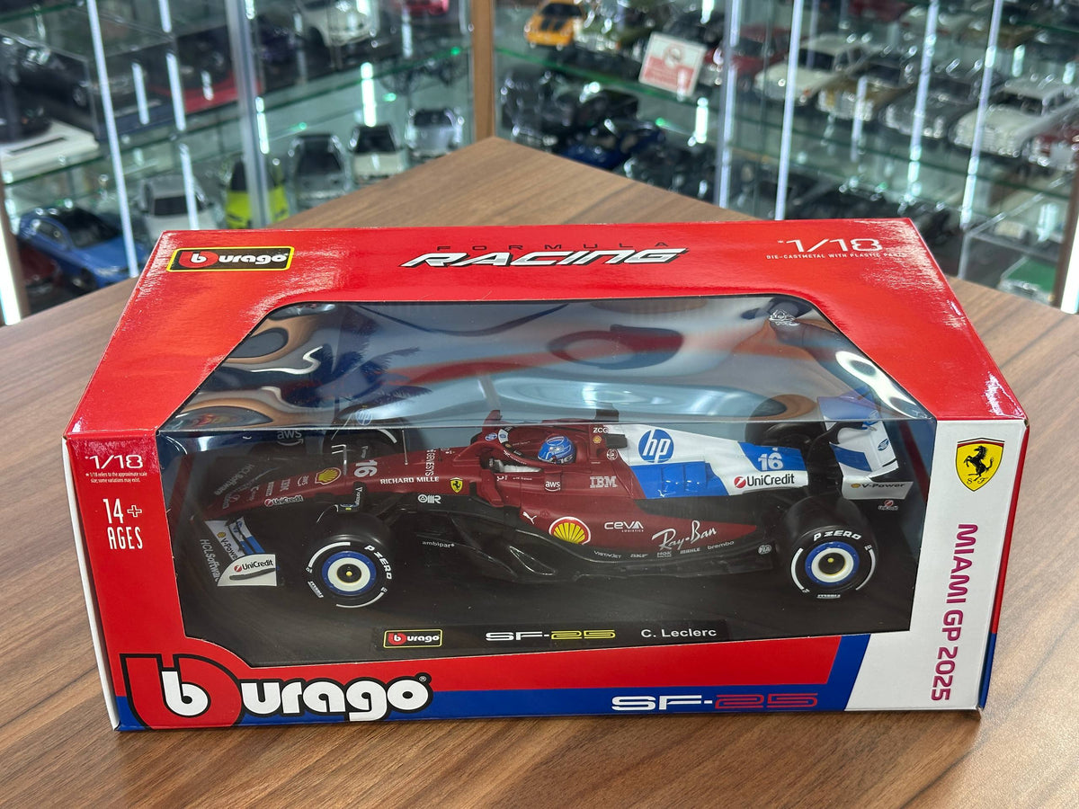 1:18 Bburago Ferrari SF-25 Charles Leclerc #16 Miami GP 2025 - Matt Red