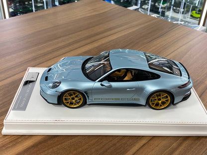 1/18 Resin IVY Models Porsche 911 S/T (992) Ice Blue / Gold Rim Limited-20 pcs