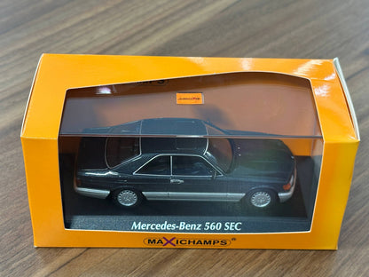 1/43 Diecast Mercedes Benz 560 SEC 1986 in Black Metallic (Maxichamps)
