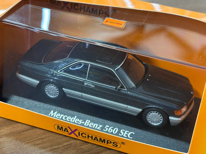 1/43 Diecast Mercedes Benz 560 SEC 1986 in Black Metallic (Maxichamps)