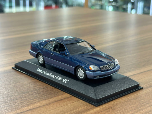 1/43 Diecast Mercedes Benz 600 SEC (C140) 1992 in Blue Metallic (Maxichamps)