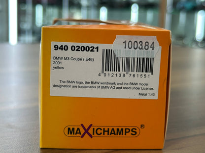 1/43 Diecast BMW M3 Coupe (E46) 2001 in Yellow (Maxichamps)