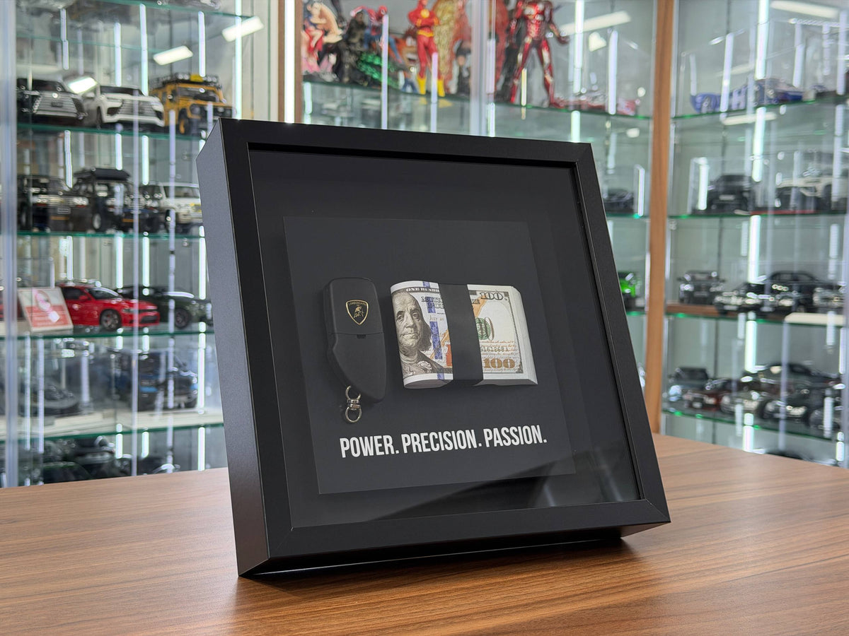 Lamborghini Premium Car Key Display Art Frame (27 x 27 cm) | Lamborghini Key Display Frame | Luxury Automotive Decor