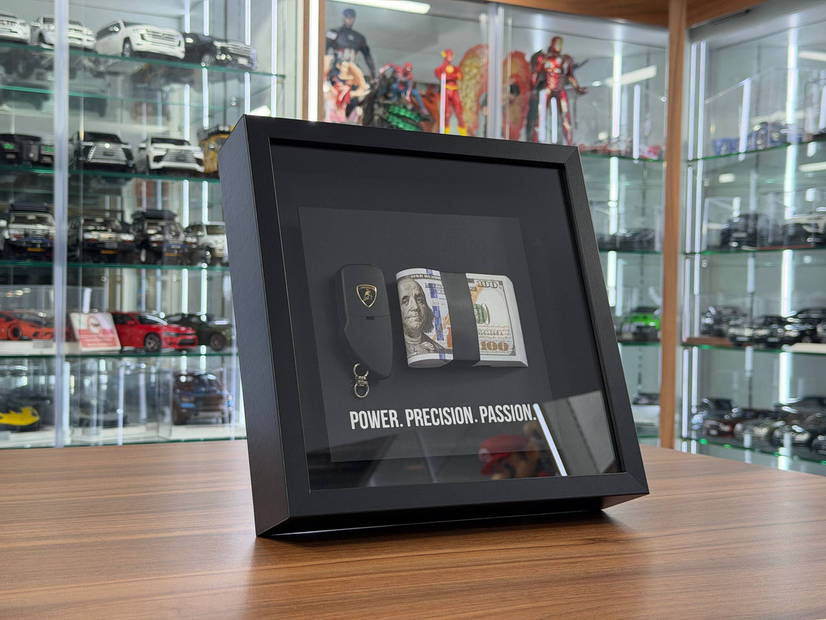 Lamborghini Premium Car Key Display Art Frame (27 x 27 cm) | Lamborghini Key Display Frame | Luxury Automotive Decor