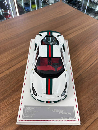 Ferrari 488 Pista 1:18 Resin – Dino Models – White Green/Red Stripe – Limited 5 pcs