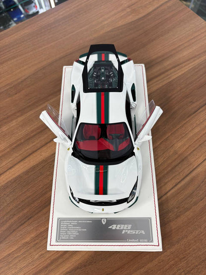 Ferrari 488 Pista 1:18 Resin – Dino Models – White Green/Red Stripe – Limited 5 pcs
