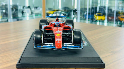 Bburago Ferrari SF‑24 Charles Leclerc #16 – 3rd Miami GP 2024 – Matt Red/Blue – 1:18 Metal Diecast Model