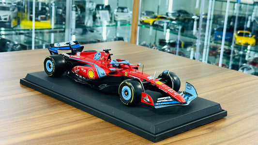 Bburago Ferrari SF‑24 Charles Leclerc #16 – 3rd Miami GP 2024 – Matt Red/Blue – 1:18 Metal Diecast Model