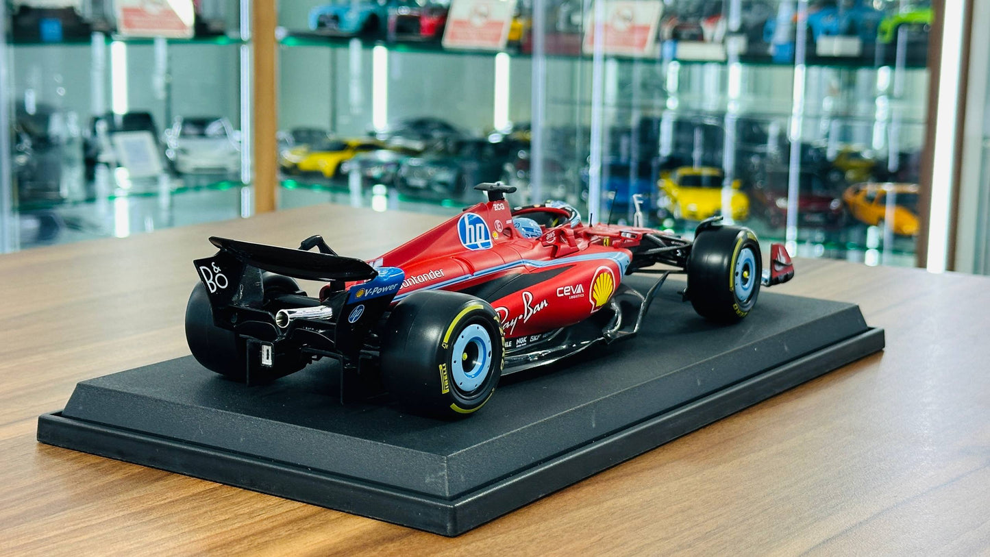 Bburago Ferrari SF‑24 Charles Leclerc #16 – 3rd Miami GP 2024 – Matt Red/Blue – 1:18 Metal Diecast Model