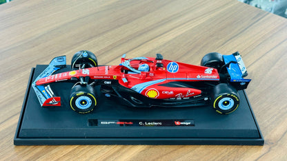 Bburago Ferrari SF‑24 Charles Leclerc #16 – 3rd Miami GP 2024 – Matt Red/Blue – 1:18 Metal Diecast Model