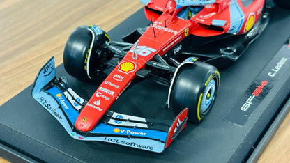 Bburago Ferrari SF‑24 Charles Leclerc #16 – 3rd Miami GP 2024 – Matt Red/Blue – 1:18 Metal Diecast Model