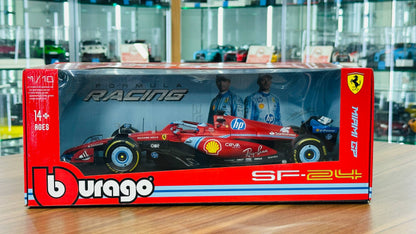 Bburago Ferrari SF‑24 Charles Leclerc #16 – 3rd Miami GP 2024 – Matt Red/Blue – 1:18 Metal Diecast Model