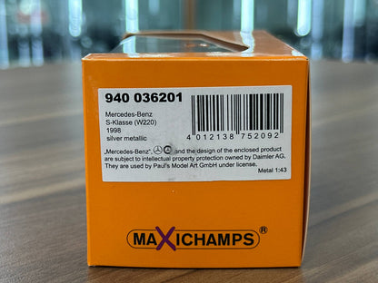 1/43 Diecast Maxichamps Mercedes - Benz S-Class (W220) 1998 in Silver Metallic