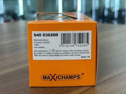 1/43 Diecast Maxichamps Mercedes Benz S-Class (W220) 1998 in Red Metallic