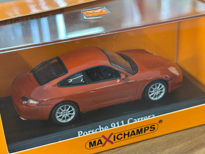 1/43 Diecast Maxichamps Porsche 911 Carrera 2001 in Orange Red Metallic