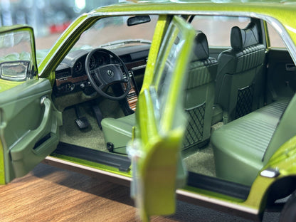 1:18 Diecast Norev Dealer Edition Mercedes-Benz 450 SEL (W116) 1976–1980 – Citrus Green (Full Opening)