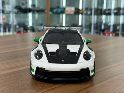 1:18 Diecast Model Norev Dealer Edition Porsche 911 GT3 RS Weissach Pack – Tribute to Carrera RS – White/Green – (Full Opening)