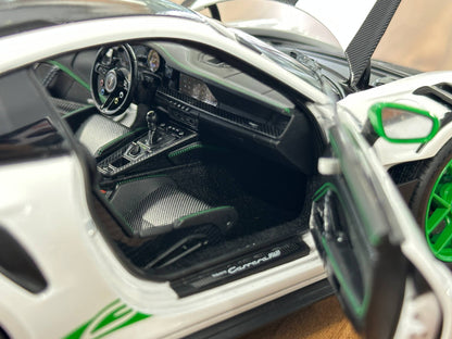 1:18 Diecast Model Norev Dealer Edition Porsche 911 GT3 RS Weissach Pack – Tribute to Carrera RS – White/Green – (Full Opening)