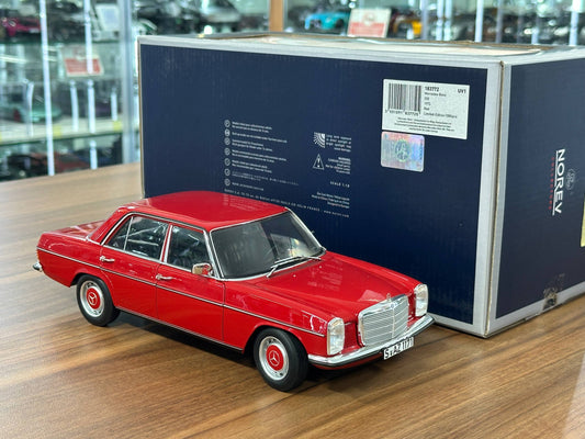 Norev Dealer Edition Mercedes-Benz 200 (W115) E-Class 1973 – Red – 1:18 Diecast Model (Full Opening)