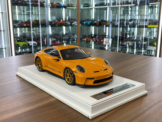 Porsche 911 S/T (992) 1:18 resin model in Orange with Gold rims – limited edition sealed-body collectible available in Dubai
