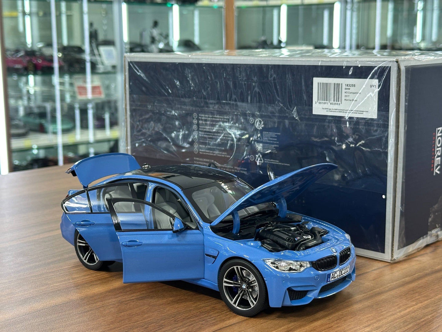 Norev Dealer Edition BMW M3 Competition (2017) – Marina Blue – 1:18 Diecast Model (Full Opening)