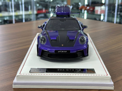 1/18 Resin Porsche 911 GT3 RS (992) – IVY Merit Models (Viola Purple Metallic, White Livery, Gold Wheels)