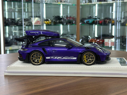 1/18 Resin Porsche 911 GT3 RS (992) – IVY Merit Models (Viola Purple Metallic, White Livery, Gold Wheels)