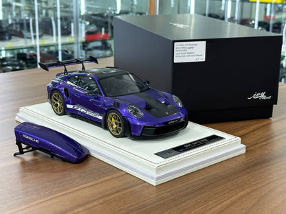 1/18 Resin Porsche 911 GT3 RS (992) – IVY Merit Models (Viola Purple Metallic, White Livery, Gold Wheels)