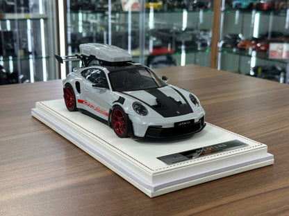 1/18 Resin Porsche 911 GT3 RS (992) – IVY Merit Models (Ice Grey Metallic, Red Livery, Red Wheels)