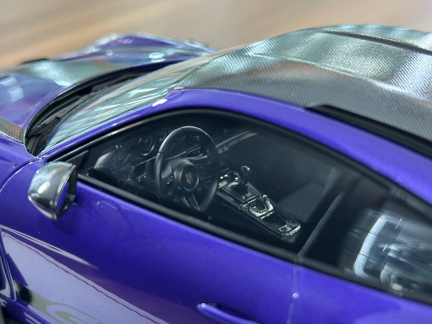 1/18 Resin Porsche 911 GT3 RS (992) – IVY Merit Models (Viola Purple Metallic, Black Livery, Blue Wheels)