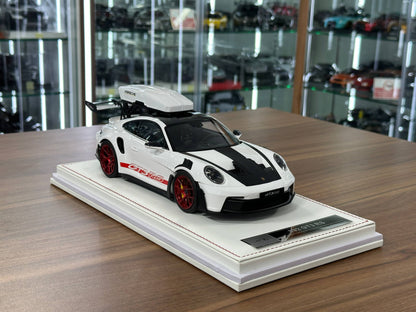 1/18 Resin Porsche 911 GT3 RS (992) – IVY Merit Models (White, Red Livery, Red Wheels)