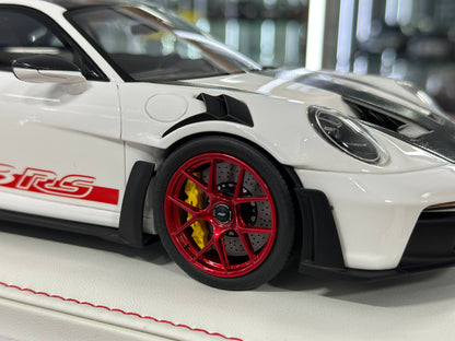 1/18 Resin Porsche 911 GT3 RS (992) – IVY Merit Models (White, Red Livery, Red Wheels)