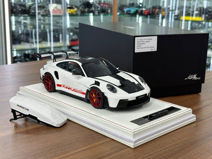 1/18 Resin Porsche 911 GT3 RS (992) – IVY Merit Models (White, Red Livery, Red Wheels)