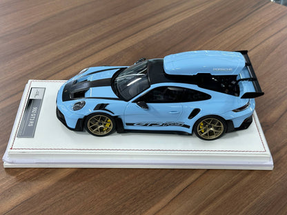 1/18 Resin Porsche 911 GT3 RS (992) – IVY Merit Models (Gulf Blue, Black Livery, Gold Wheels)