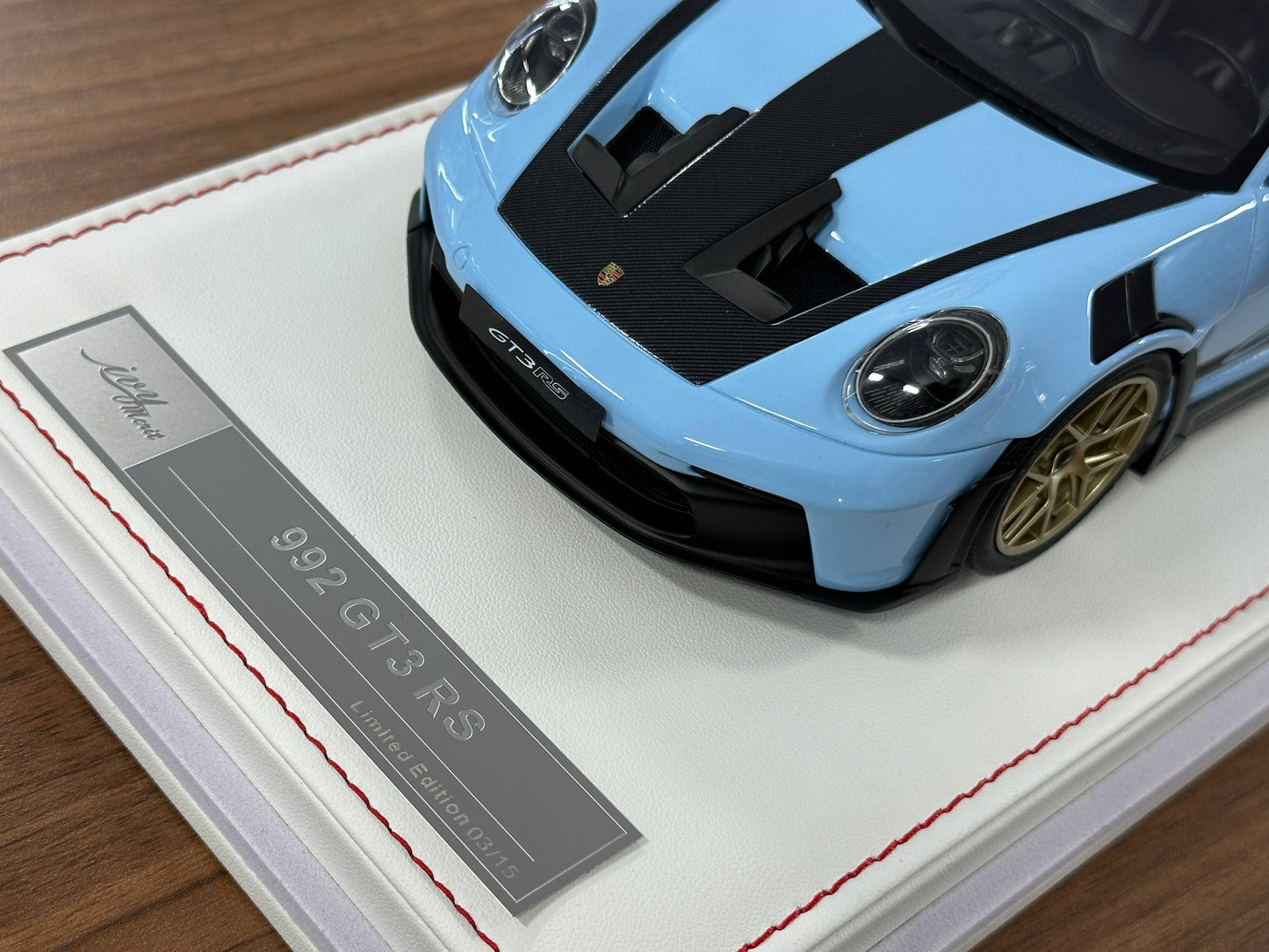 1/18 Resin Porsche 911 GT3 RS (992) – IVY Merit Models (Gulf Blue, Black Livery, Gold Wheels)