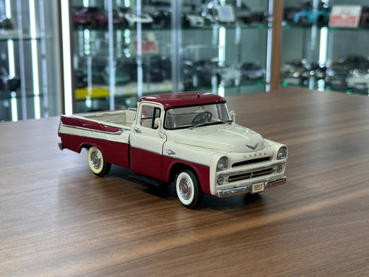 1/24 Diecast Danbury Mint Dodge Sweptside D100 Pickup Truck (1957) – Red & Beige (Full Opening, Limited Edition)