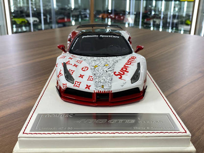 1:18 Resin Model Ferrari 488 GTB Novitec  – White/Rosso Corsa | Davis & Giovanni (Limited Edition of 50 – Dubai Exclusive)