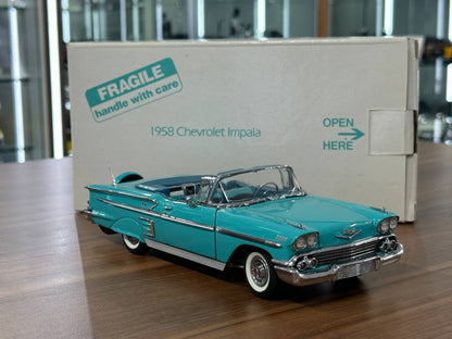 The Danbury Mint Chevrolet Impala Convertible 1958 – Torquoise – 1:24 Diecast Model (Full Opening, Limited Edition)