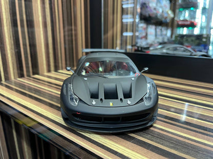 Hot Wheels Elite Ferrari 458 Italia GT2 - 1/18 Diecast Model, All Opening - Matt Black