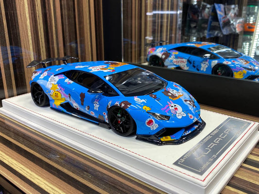 Davis & Giovanni Lamborghini Huracan LBWK - 1/18 Resin Model, Not Opening - Blue w/ Line Friends Decal