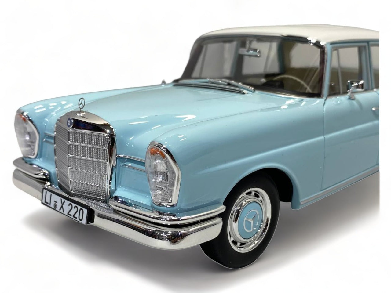 1/18 Diecast Norev Mercedes-Benz 220 S Light Blue 1965 Scale Model Car|Sold in Dturman.com Dubai UAE.
