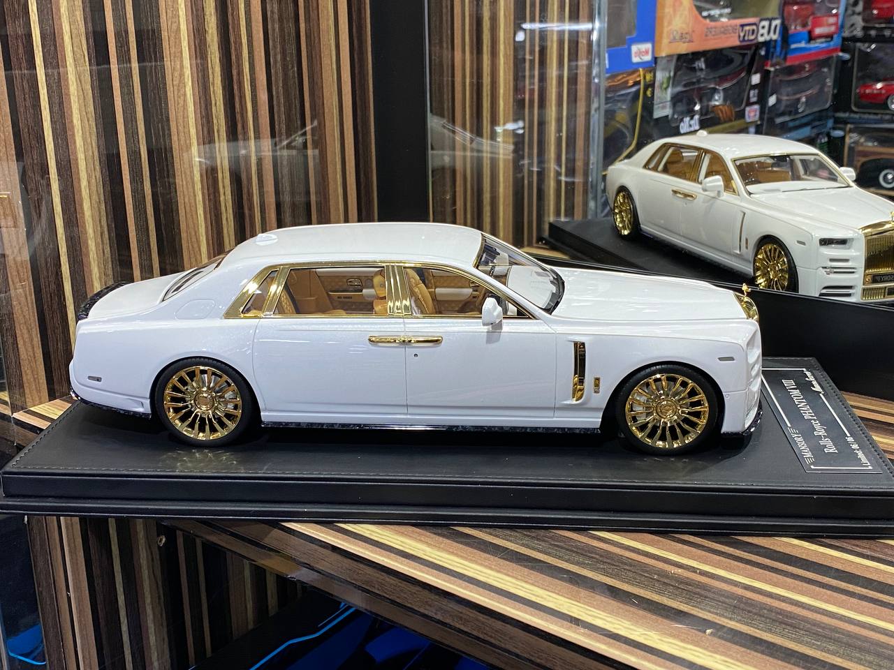 1/18 Resin Muse’s Secret  Rolls Royce- PHANTOM VIII Mansory Pearl White and Gold Scale Model Car|Sold in Dturman.com Dubai UAE.