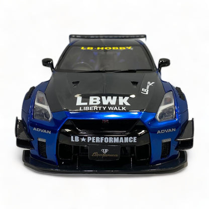 Nissan GT-R R35 LBWK LB*Performance Chrome Blue/Carbon by Onemodel 1/18|Sold in Dturman.com Dubai UAE.