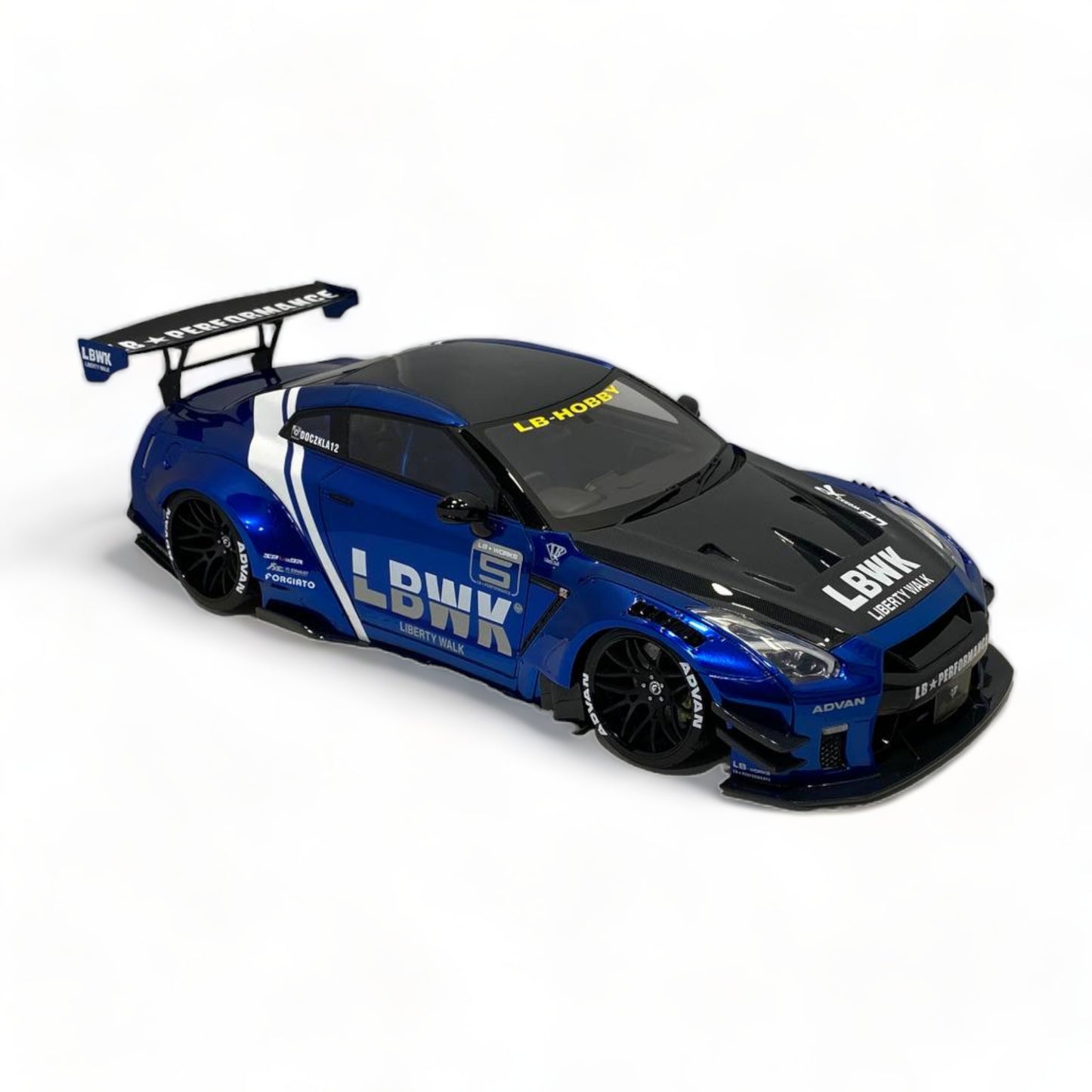 Nissan GT-R R35 LBWK LB*Performance Chrome Blue/Carbon by Onemodel 1/18|Sold in Dturman.com Dubai UAE.