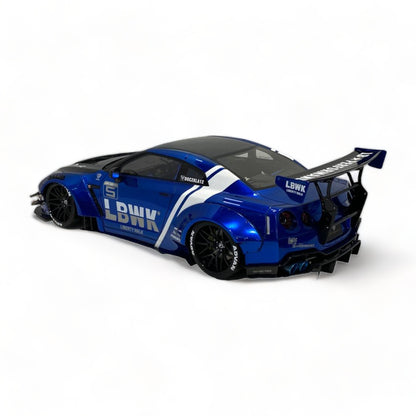 Nissan GT-R R35 LBWK LB*Performance Chrome Blue/Carbon by Onemodel 1/18|Sold in Dturman.com Dubai UAE.